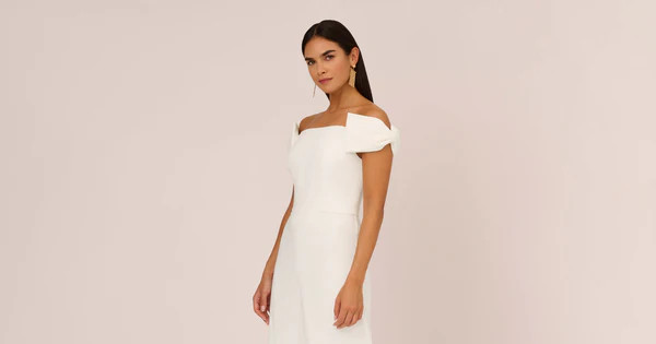 Off-The-Shoulder Jumpsuit With Bows In Ivory | Adrianna Papell