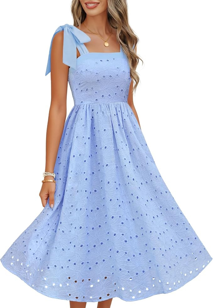 MEROKEETY Women's Summer Midi Dress 2026 Elegant Square Neck Sleeveless Flowy A Line Casual Beach... | Amazon (US)