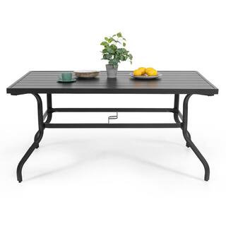 Nuu Garden Black Rectangle Metal Outdoor Patio Dining Table with Umbrella Hole TA103 - The Home D... | The Home Depot