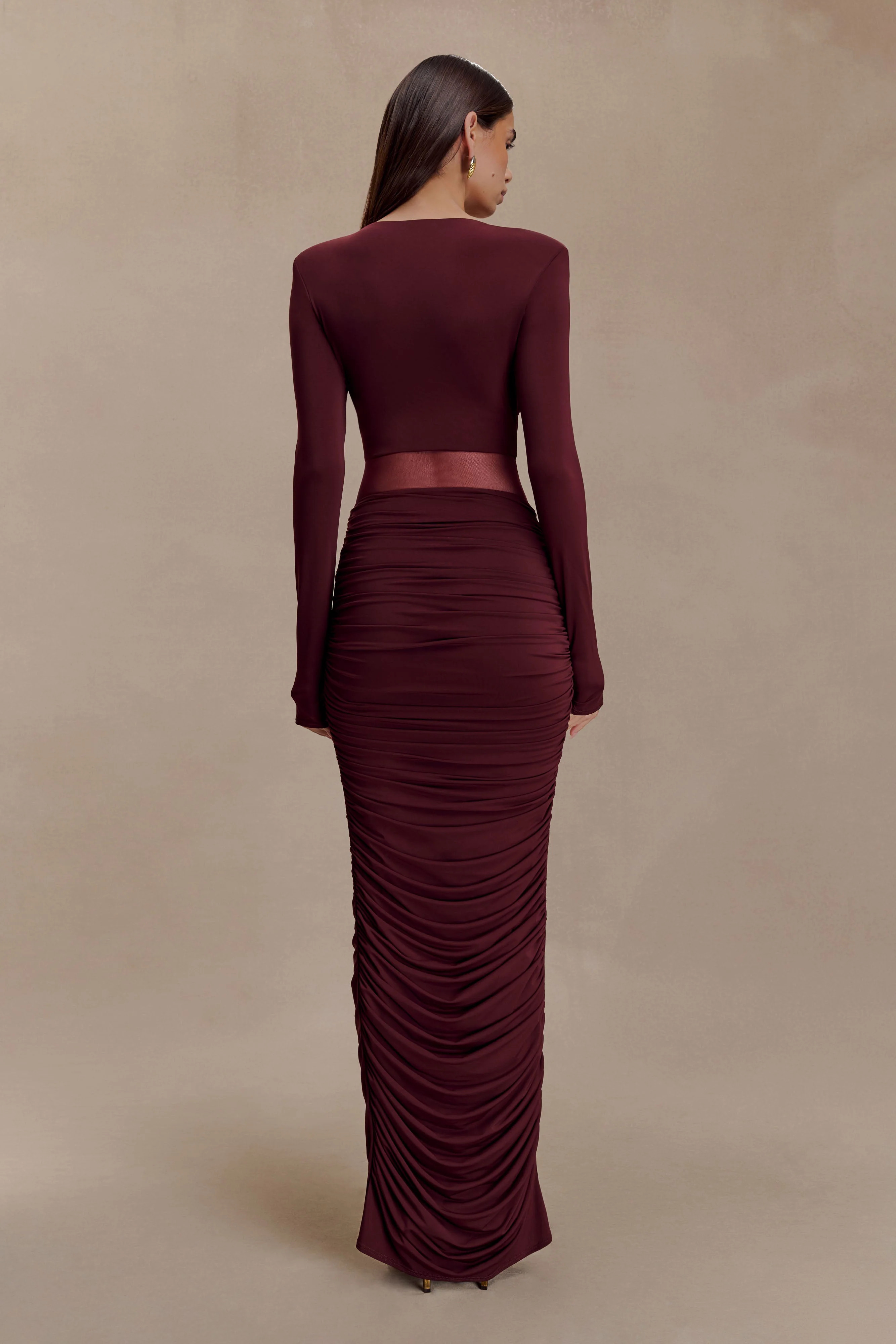 Louanne Slinky Long Sleeve Maxi Dress - Burgundy | MESHKI US
