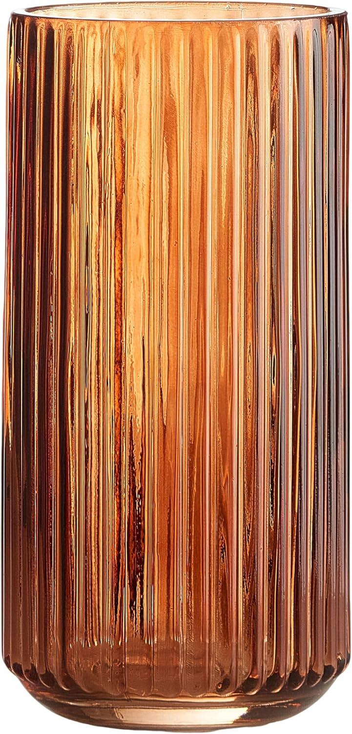 Flower Vase 7.5 inch Amber Thickened Hand Blow Glass Vase Round Vintage Striped Bottles for Bookshelf,Dinner Table,Indoor Office Desktop,Meeting Room,Bathroom,Countertop,Home | Amazon (US)