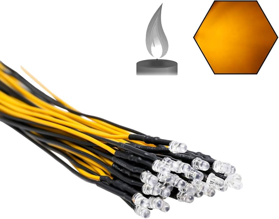 30pcs 12 Volt 3mm Yellow Flicker LED Lights Emitting Diodes (Candle Flickering Lights) Pre Wired ... | Amazon (US)