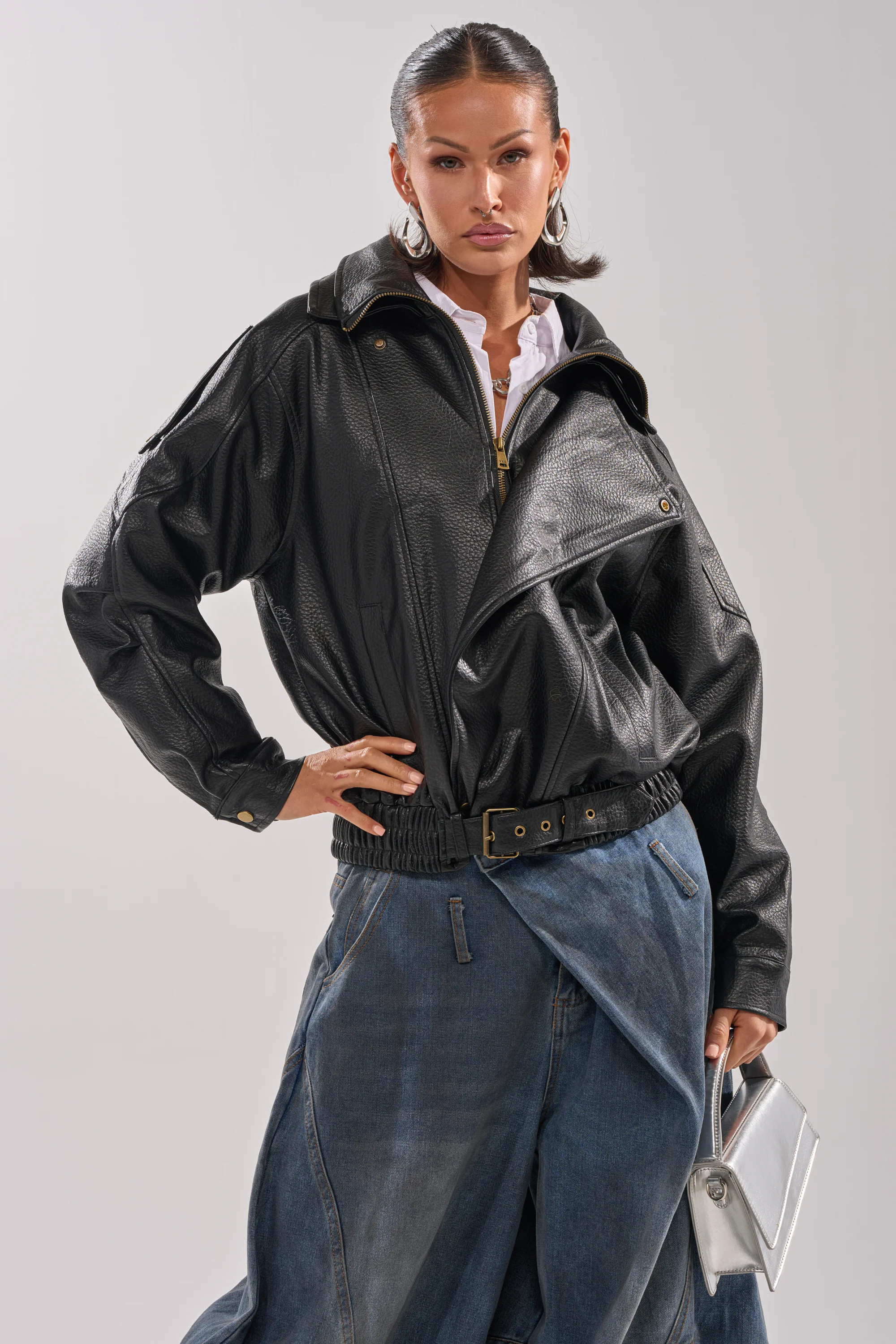 AKIRA Erikka Oversized Moto Jacket | Black | Size Large | AKIRA