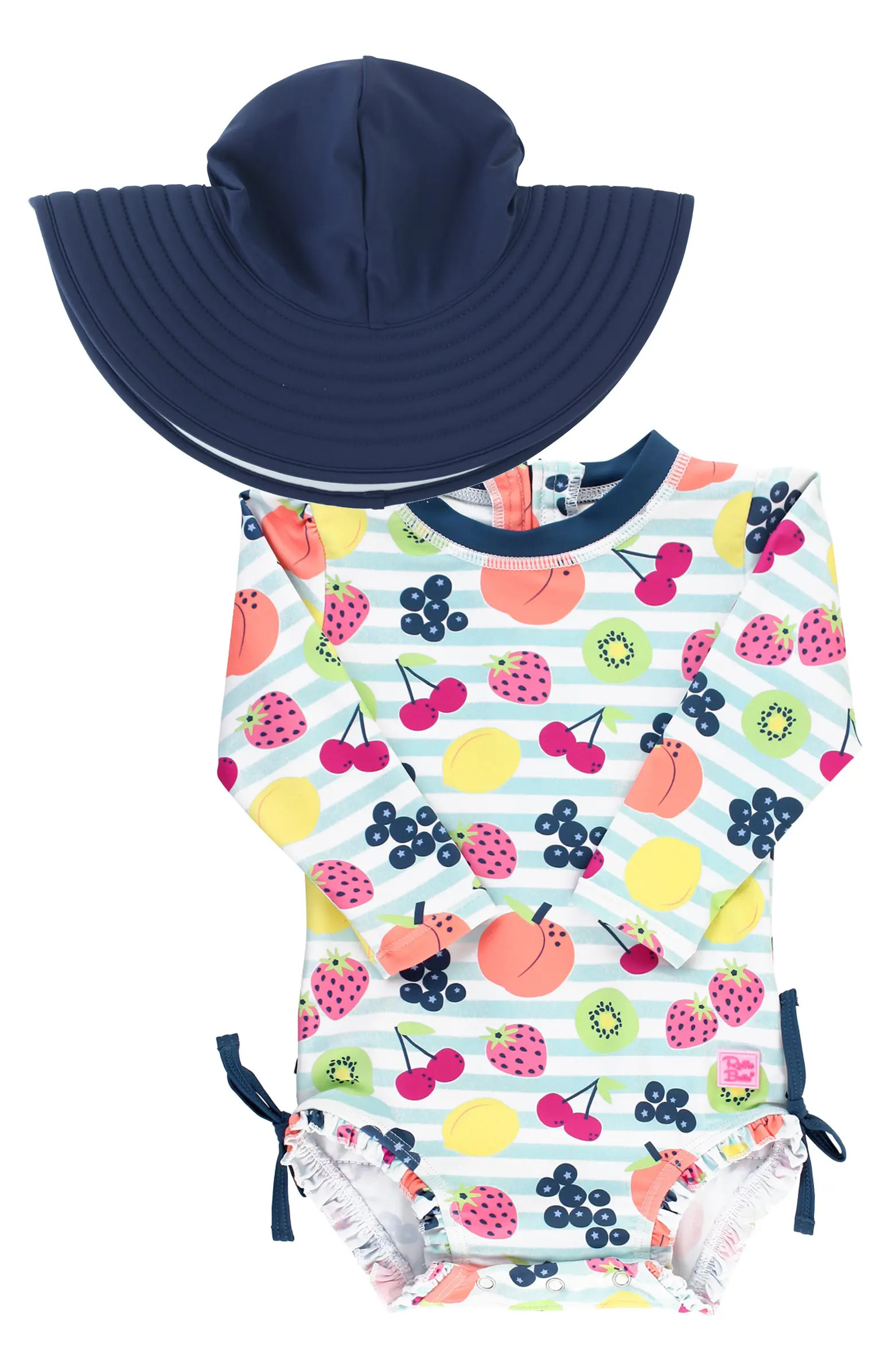RuffleButts Fruit Fiesta One-Piece Rashguard Swimsuit & Hat Set | Nordstrom | Nordstrom