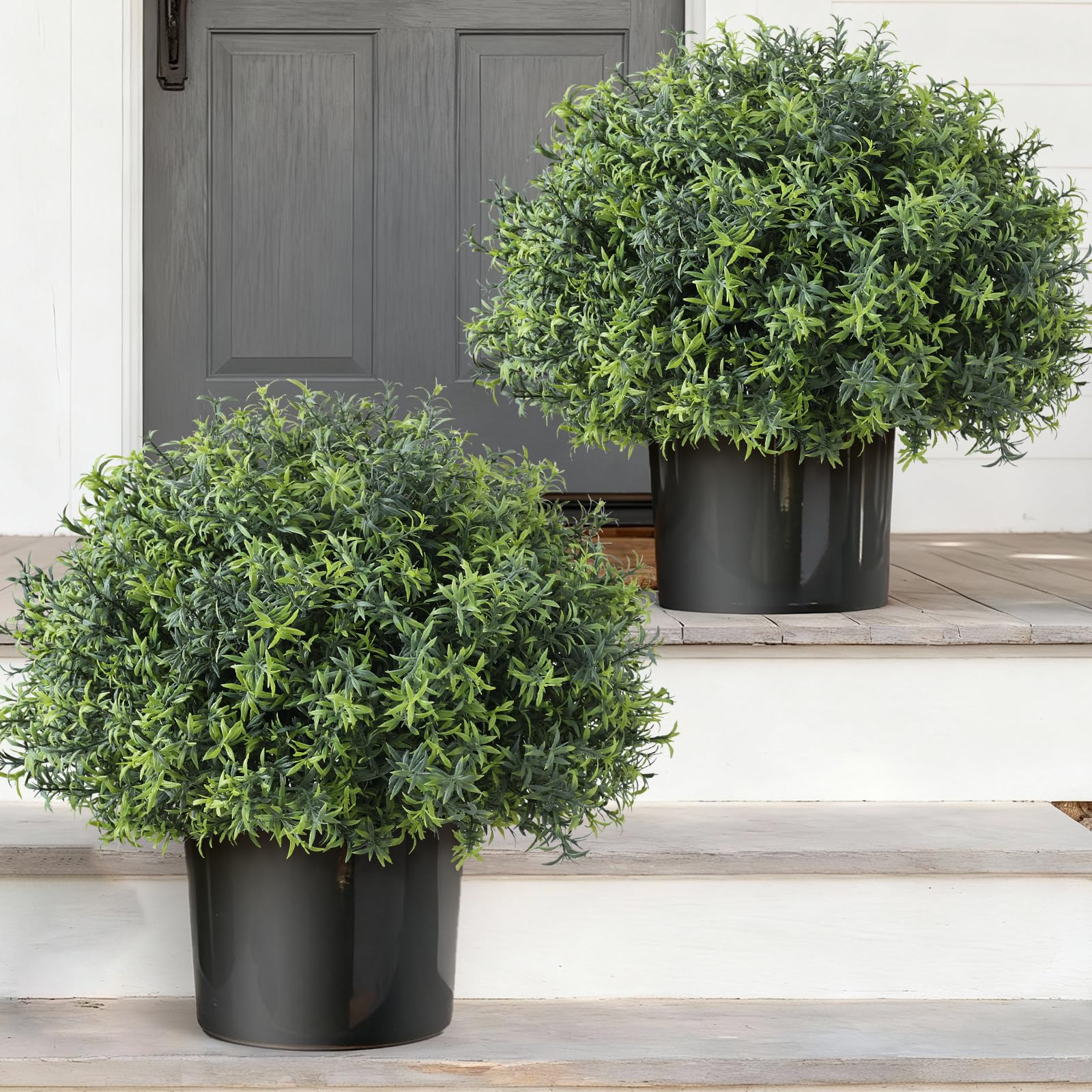 2 Sets Artificial Rosemary Topiary Ball Trees for Front Door - UV Resistant Faux Outdoor Rosemary... | Amazon (US)