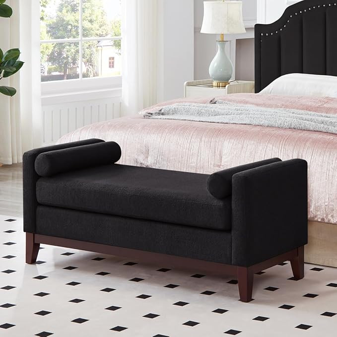 24KF Large Upholstered Boucle Fabric Ottoman with Pillows,Comfort Padded Window Bench for Living ... | Amazon (US)