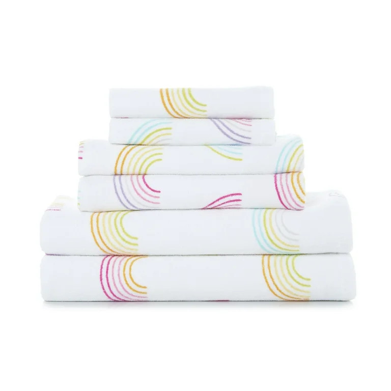 Gap Home Kids Rainbow Toss Organic Cotton 6 Piece Towel Set, White | Walmart (US)