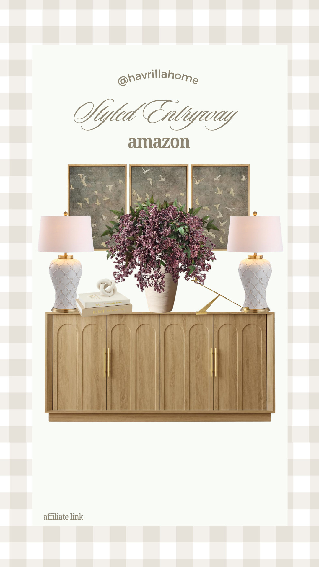 Styled Entryway, entryway decor, entryway styling, Amazon home finds, console table decor, entryway console, ceramic table lamps, framed wall art, faux lilac stems, decorative vase, coffee table books, brass decor, neutral home decor, foyer ideas, home entry inspiration, traditional decor, modern classic style, console table styling, welcoming entryway, home decorating ideas, elegant interiors

#LTKHome