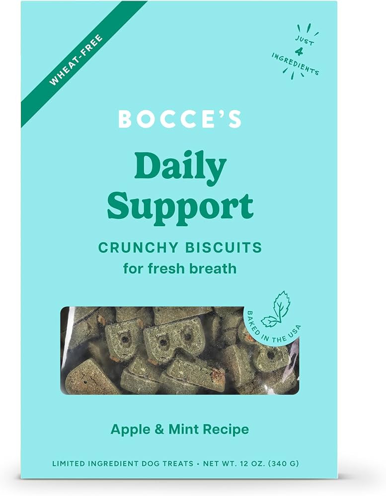 Bocce's Bakery Breath Support Crunchy Biscuits Dog Treats, Apple Mint 12 oz | Amazon (US)