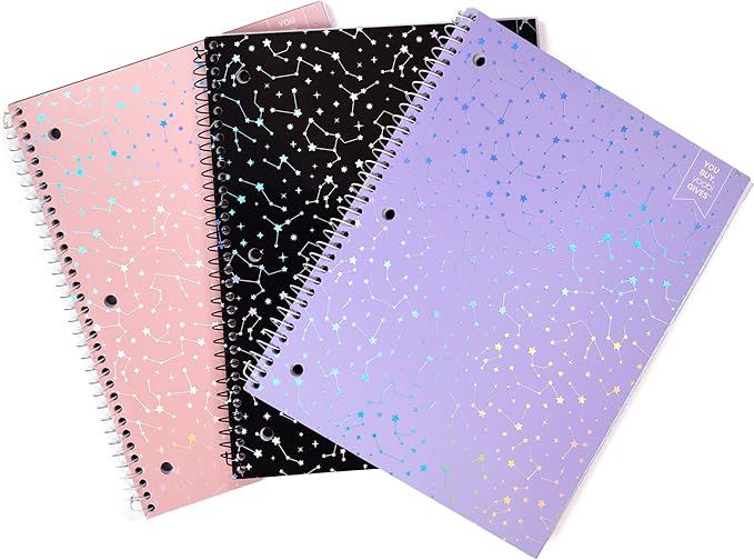 Yoobi College Ruled Spiral Notebook Set - 3-Pack of 1 Subject Notebooks, Pink, Purple & Black Cel... | Amazon (US)