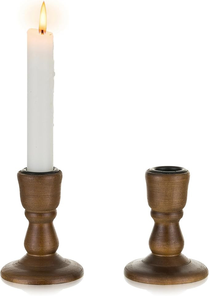 Wooden Taper Candle Holders: Wood Candlestick Holders Rustic Brown Farmhouse Fall Decor for Livin... | Amazon (US)