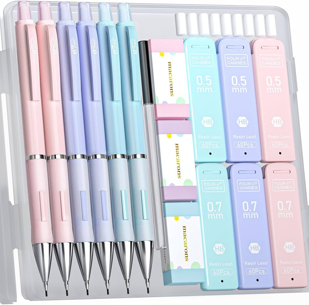Four Candies Pastel Mechanical Pencil Set - 6PCS 0.5 mm & 0.7mm Pencils with 360PCS HB #2 Lead Re... | Amazon (US)