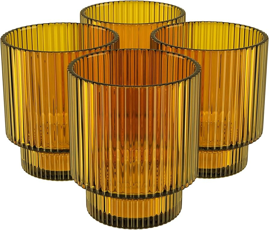 American Atelier Vintage Art Deco Fluted Drinking Glasses | Ribbed Glassware for Cocktail, Gin, W... | Amazon (US)