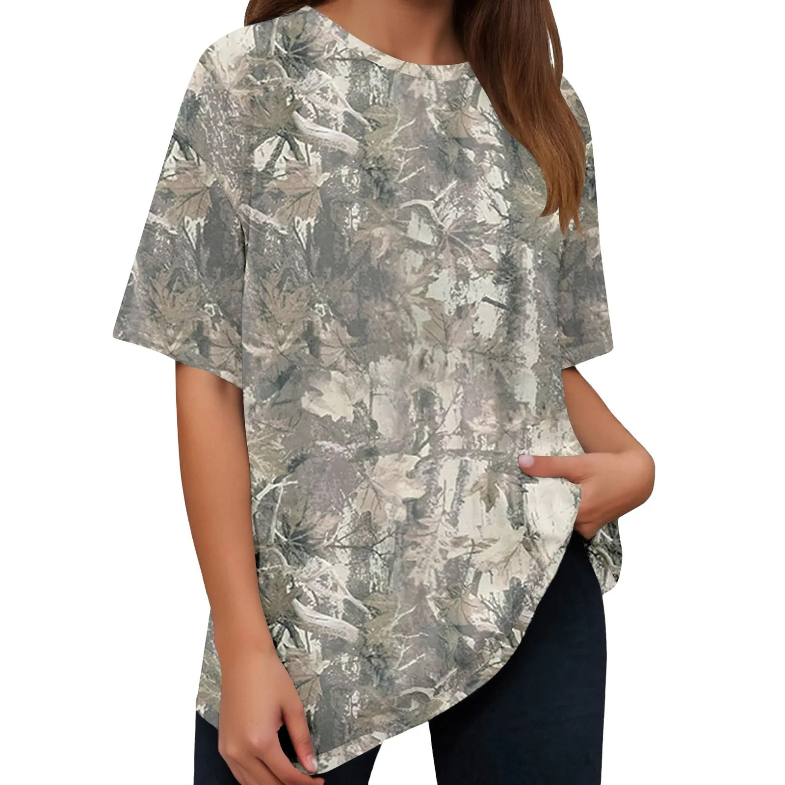 Camo Shirt Women Oversized Maple Leaf Graphic Print Short Sleeve Tee Tops Summer Casual Loose T-S... | Walmart (US)