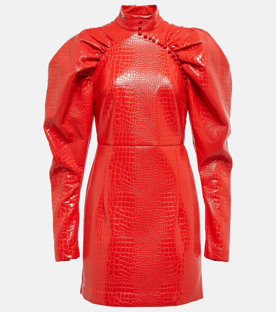 Croc-effect puff-sleeve minidress | Mytheresa (US/CA)