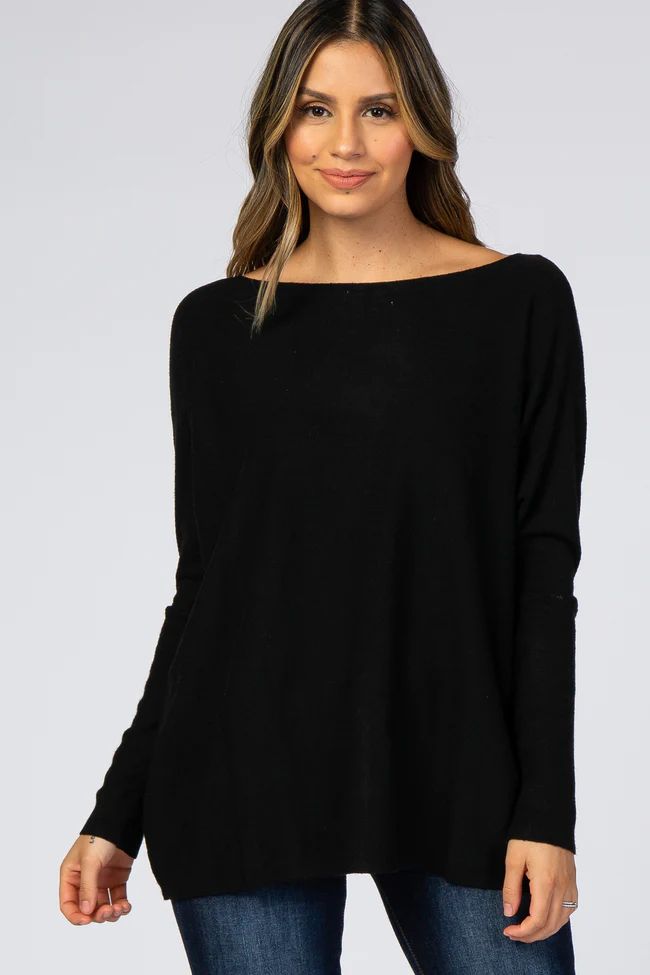 Black Soft Knit Boatneck Dolman Sleeve Sweater | PinkBlush Maternity