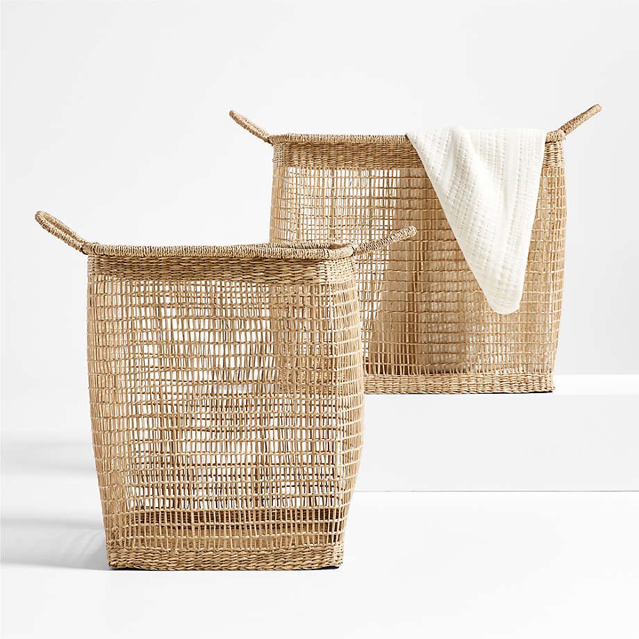 Rybak Medium Square Woven Decorative Blanket Basket + Reviews | Crate & Barrel | Crate & Barrel