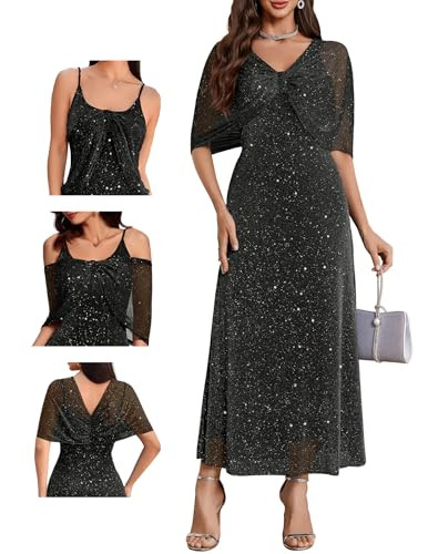 BeryLove Sequin Formal Mother of The Bride Dress Cocktail Evening Wedding Dresses with Shawl | Amazon (US)