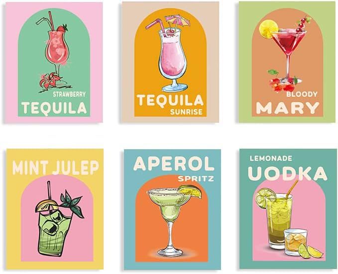 Colorful Wine Glass Art Print- Watercolour Alcohol Cocktail Prints-Cocktail Drink Print Set - Set... | Amazon (US)