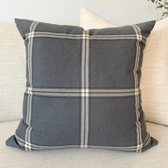 Plaid Pillow Cover Gray Pillow Cover Blue Pillow Cover | Etsy | Etsy (US)