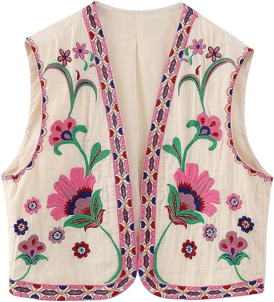 Visit the Yimoon Store 4.8  7
Yimoon Women's Vintage Floral Embroidered Vest Boho Casual Open Front  | Amazon (US)