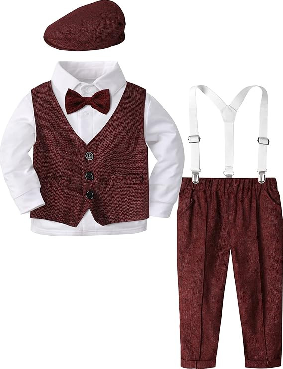 A&J DESIGN 5pcs Baby Boys Suit, 12 Months - 3T, Shirt & Pants & Vest & Hat & Bow Tie       Send t... | Amazon (US)