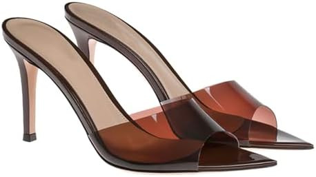 Women's Clear Pointed Open Toe Stiletto Heel Slide Sandals Fashion Sexy Slip On Transparent Strap... | Amazon (US)