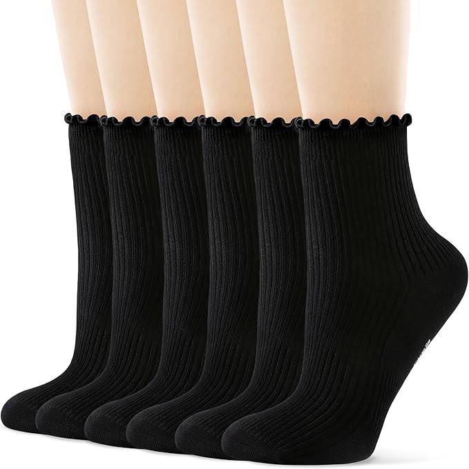 FITRELL 6 Pairs Ruffle Socks, Womens Soft Breathable Cute Lettuce Ankle Crew Frilly Socks | Amazon (US)
