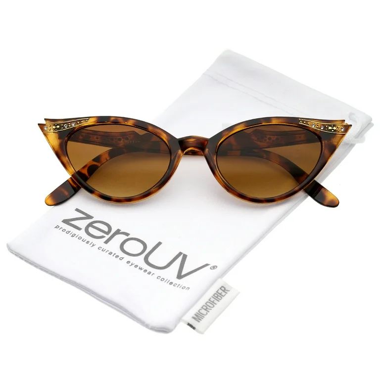 zeroUV - Women's Retro Rhinestone Embellished Oval Lens Cat Eye Sunglasses 51mm - 51mm | Walmart (US)