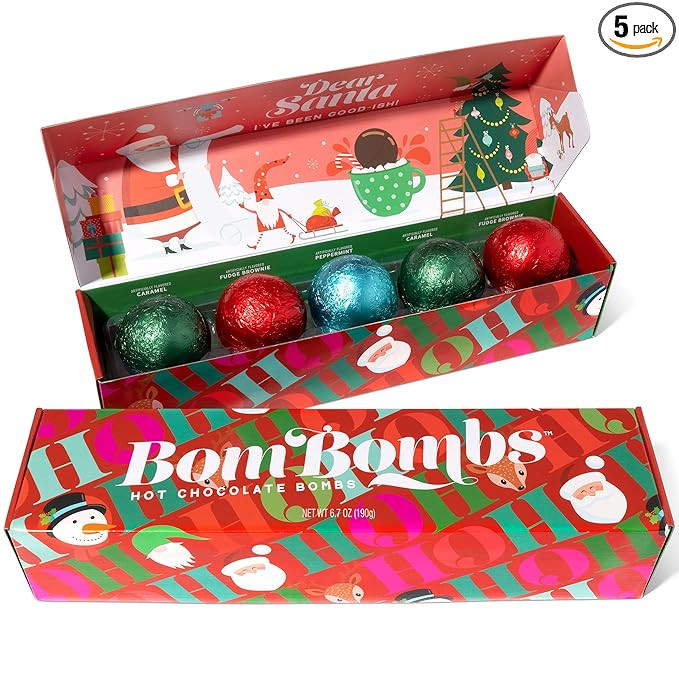 Bombombs Hot Chocolate Bombs, Christmas Theme Fudge Brownie, Salted Caramel and Peppermint Hot Co... | Amazon (US)