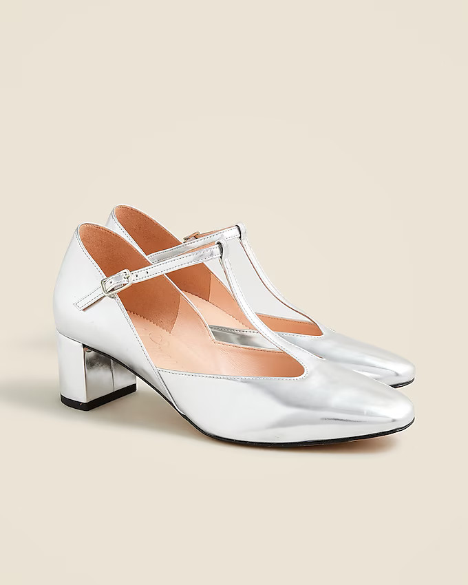 Millie T-strap heels in metallic leather | J. Crew US