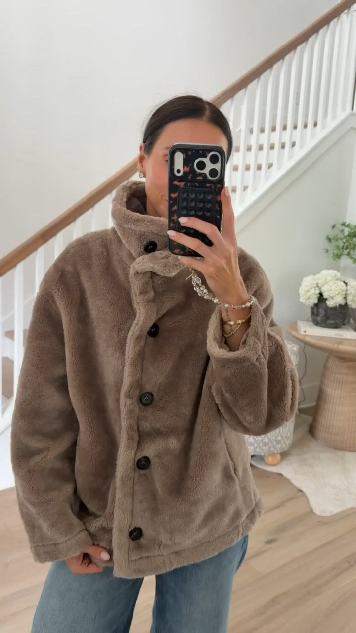 This Amazon teddy jacket looks so much more expensive than it is. I love the plush faux fur texture, oversized collar, and statement buttons. The taupe color goes with just about everything, and it's such a cozy layer for cooler fall days.
Amazon teddy jacket, Amazon fall finds, faux fur jacket, teddy coat, taupe jacket, cozy fall jacket, plush jacket, Amazon fashion, fall outerwear, neutral jacket, casual fall outfit, women over 40 fashion, annabrstyle