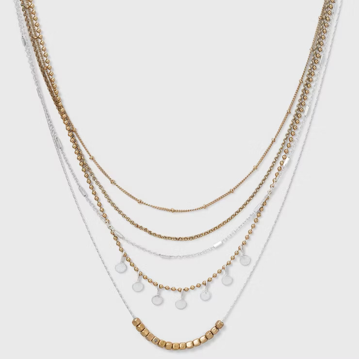 Cube Beads and Disc Layered Necklace - Universal Thread™ | Target