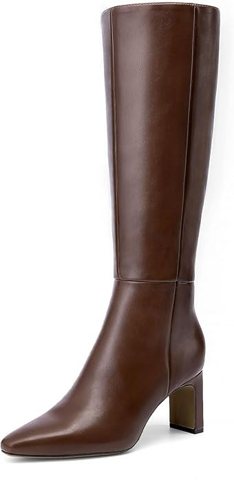 DREAM PAIRS Knee High Boots Women Chunky Block Heel Square Toe Side Zipper Tall Boots for Women | Amazon (US)