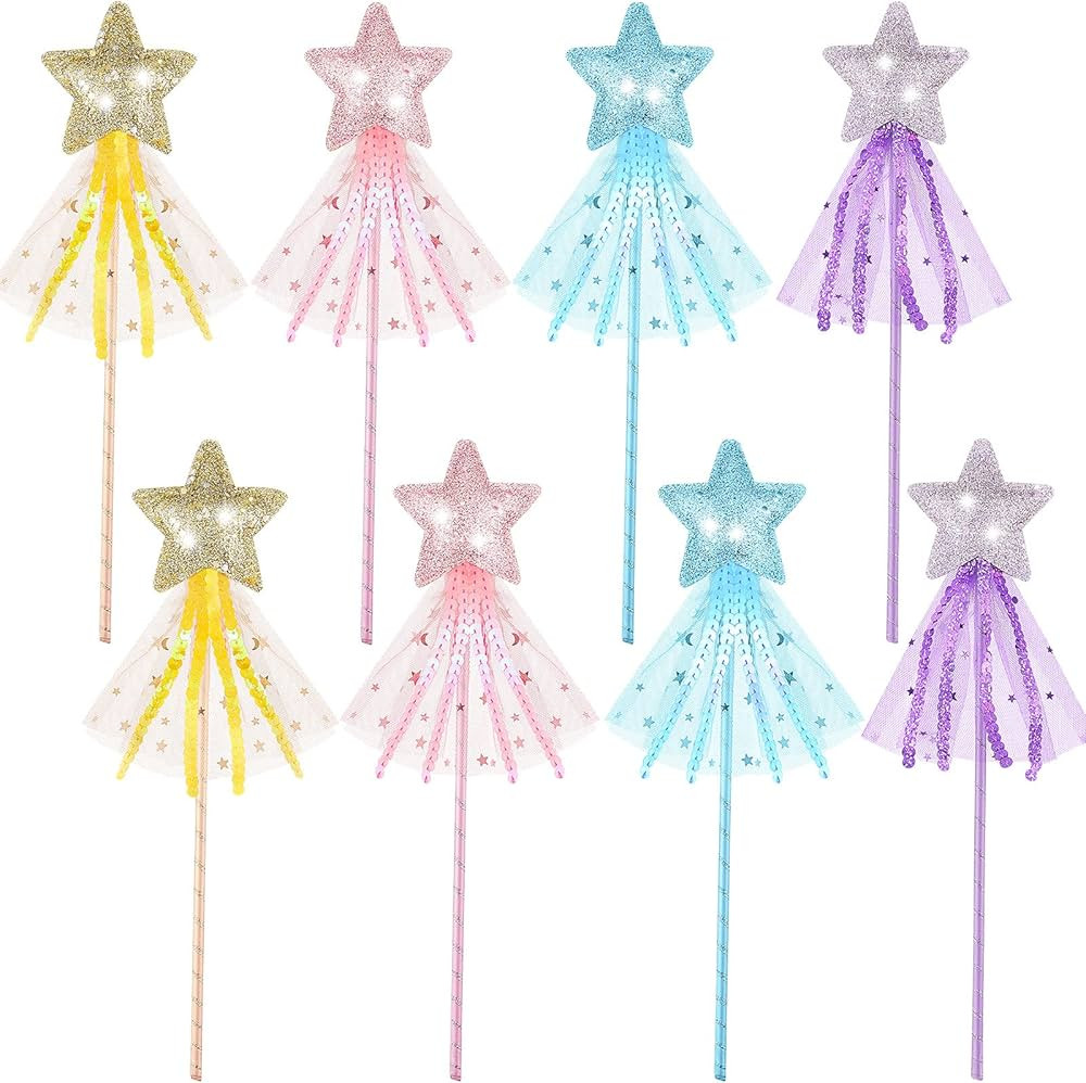 8 Pcs Fairy Wands Star Glitter Wand Princess Wands for Girls Kids Princess Party Favors Angel Wan... | Amazon (US)