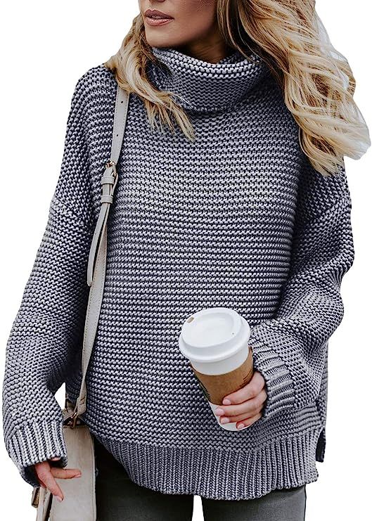 ZKESS Womens Casual Long Sleeve Turtleneck Chunky Knit Pullover Sweater Jumper Tops | Amazon (US)