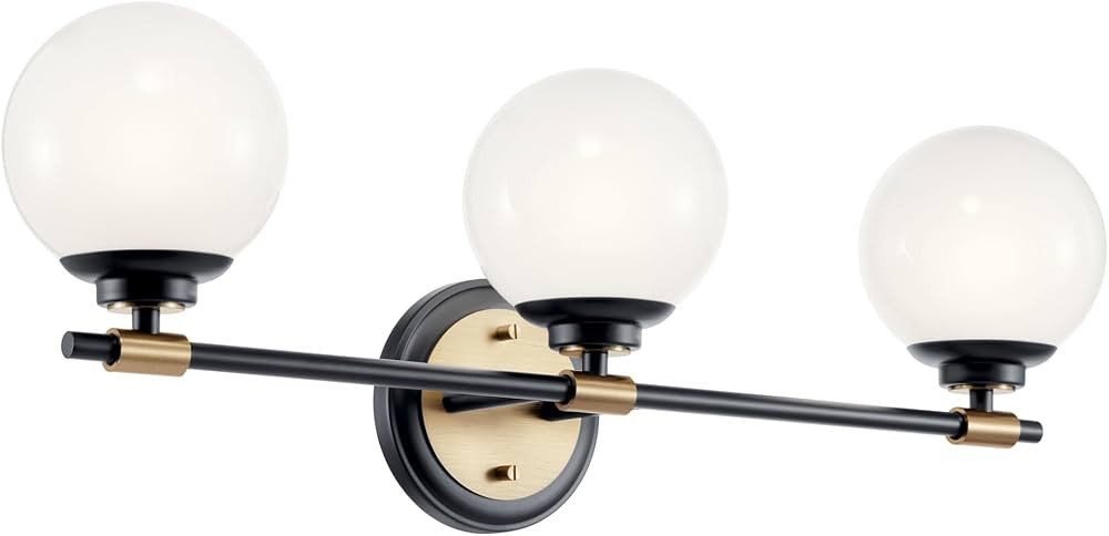 KICHLER Benno 3-Light Vanity, Modern Light with Opal Glass in Black and Champagne Bronze, for Bat... | Amazon (US)