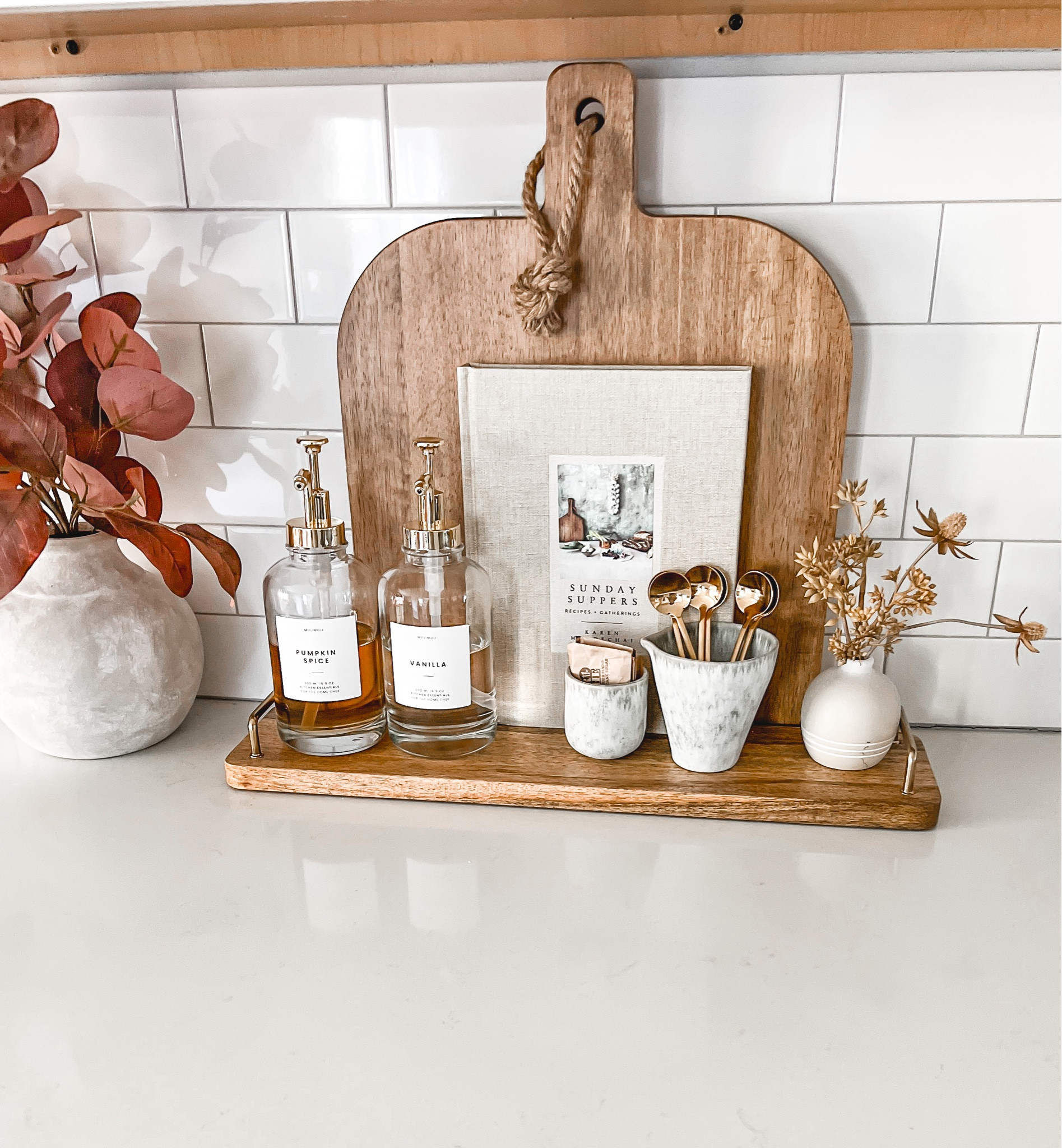 Counter styling idea: coffee flavoring station. 

#cuttingboard #syrupdispenser #cookbook 

#LTKstyletip #LTKhome