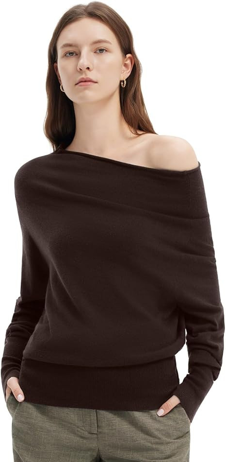 SUUKSESS Women Cashmere Oversized Off Shoulder Pullover Sweater Batwing Knit Top | Amazon (US)