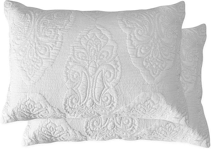 Brandream White Paisley Quilted Pillow Shams King Size Pillow Cases Set of 2 100% Cotton Soft Dec... | Amazon (US)