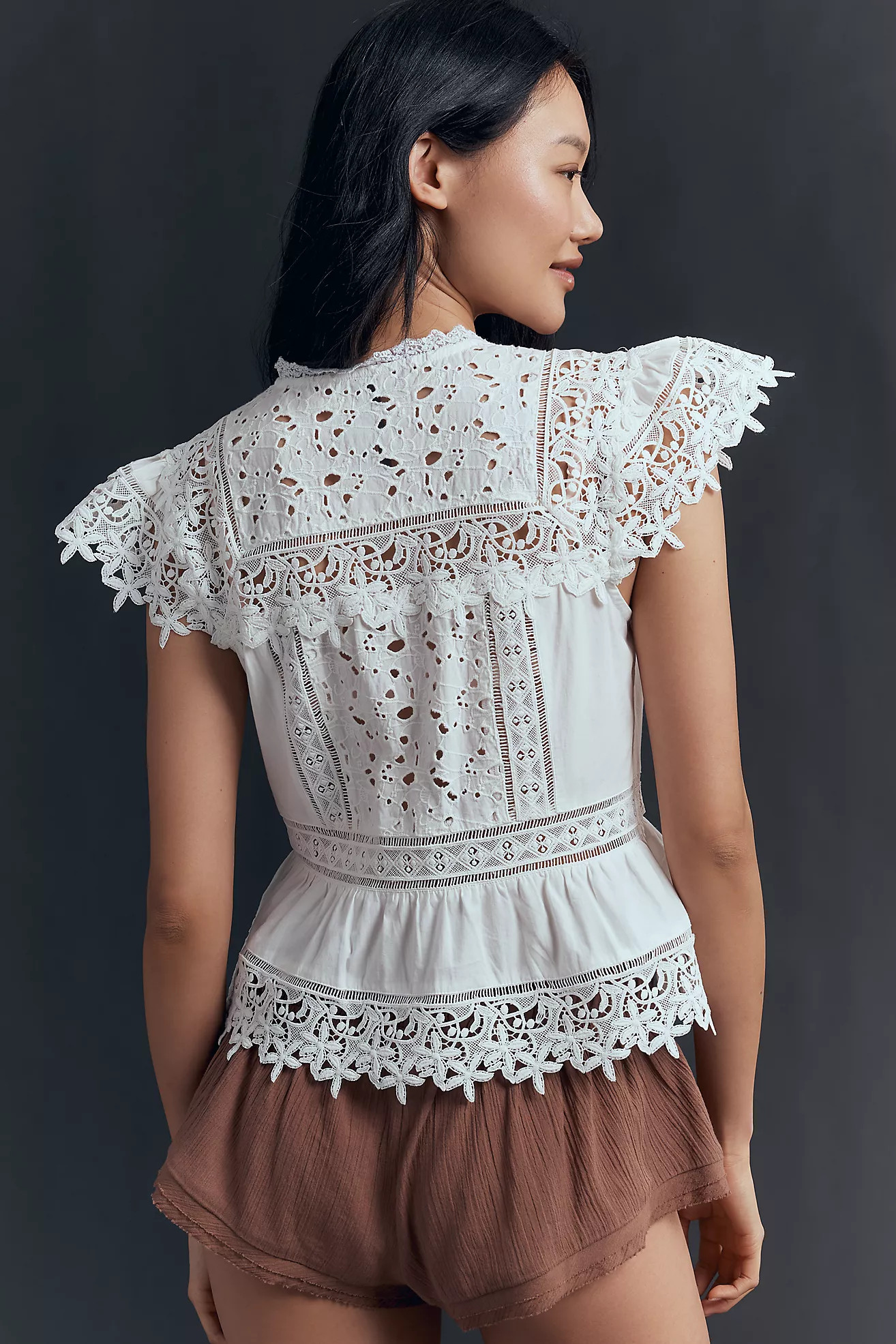 By Anthropologie Sleeveless High-Neck Lace-Inset Blouse | Anthropologie (US)
