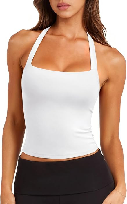 LASLULU Womens Sexy Halter Sports Bra Workout Tops Sleeveless Tank Tops | Amazon (US)