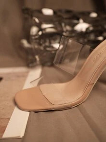 Fairy French Style Silver Rhinestone Transparent Clear Strap High-Heeled Sandals, Versatile Women... | SHEIN