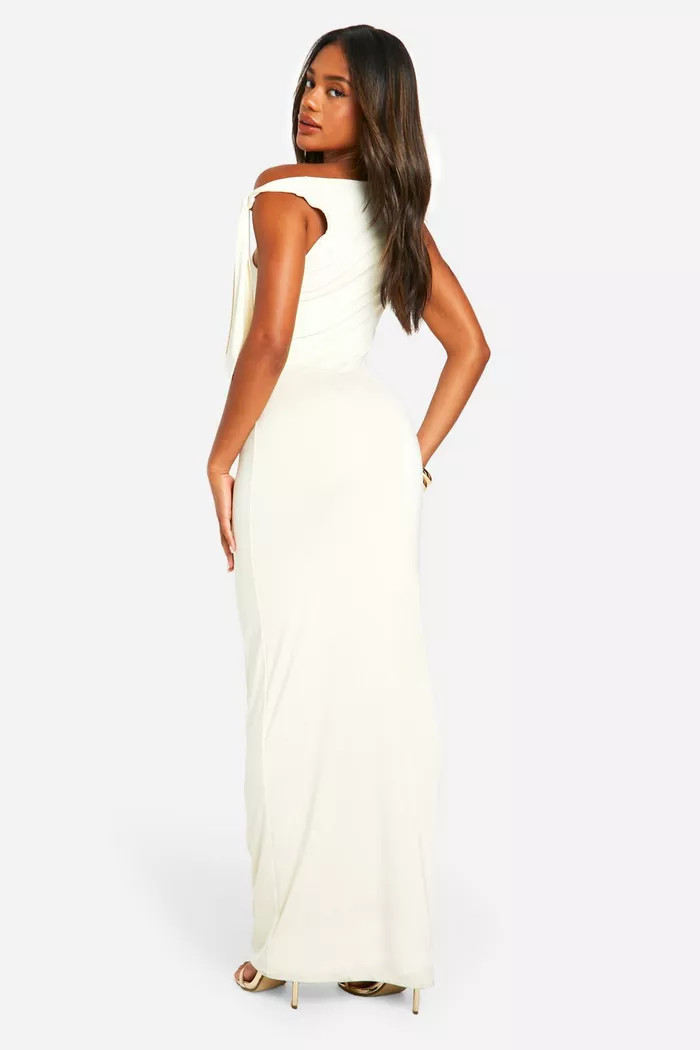Slinky Tie Shoulder Boat Neck Maxi Dress | boohoo (US & Canada)