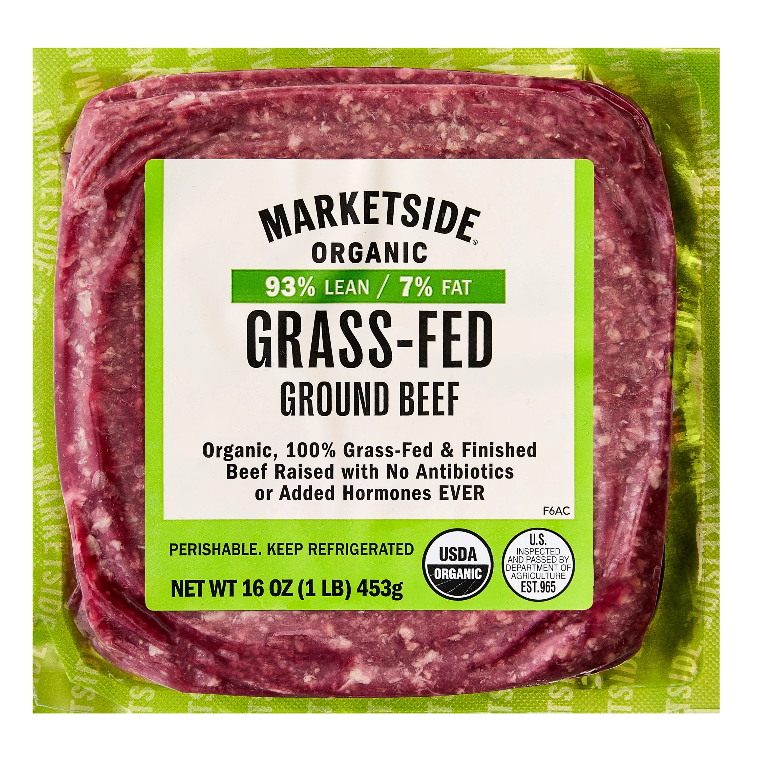 Marketside Organic Grass-Fed Ground Beef, 93% Lean/7% Fat, 1 lb | Walmart (US)