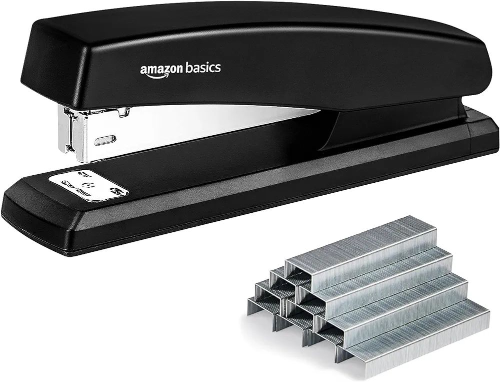 Amazon Basics Stapler with 1000 Staples, Office Stapler, 25 Sheet Capacity, Non-Slip, Black | Amazon (US)