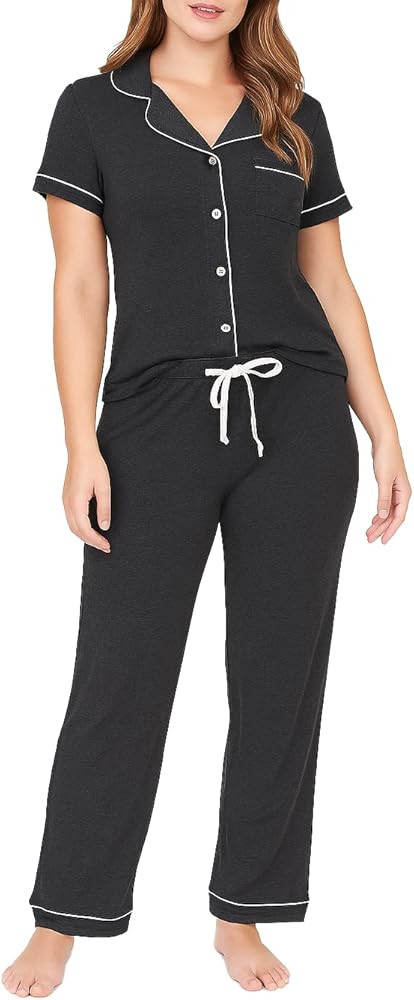 BORN Button Up Pajamas for Women, Soft Pajama Set and Long PJ Pants Set, Women's Sleepwear | Amazon (US)