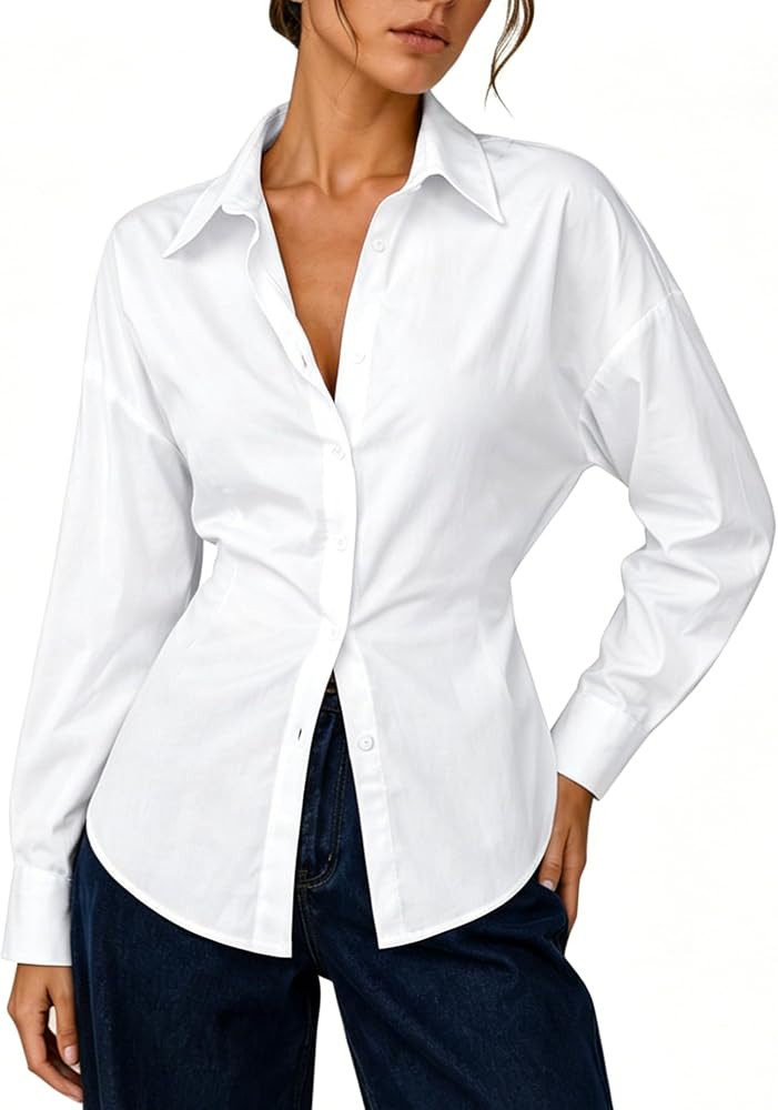 Avanova Women Cinched Waist Blouse Tie Back Button Down Shirt | Amazon (US)