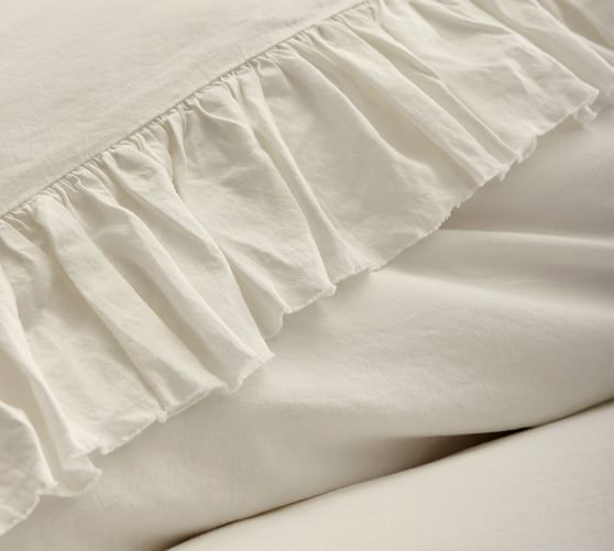 Belgian Flax Linen Fringe Ruffle Duvet Cover | Pottery Barn (US)