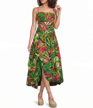 Farm Rio Green Tropical Dream Square Neck Sleeveless Draped Maxi Dress | Dillard's | Dillard's